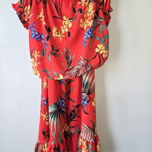 Beautees Red Floral Kids Casual Dress